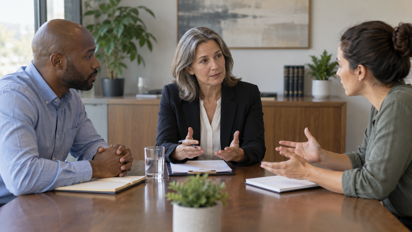Mediator guiding people through a civil dispute